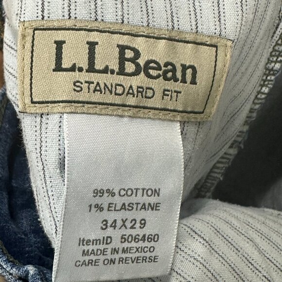 L.L. Bean Jeans Mens 34 Standard Fit Medium Wash Cotton Stretch Logo Pockets - Picture 9 of 9